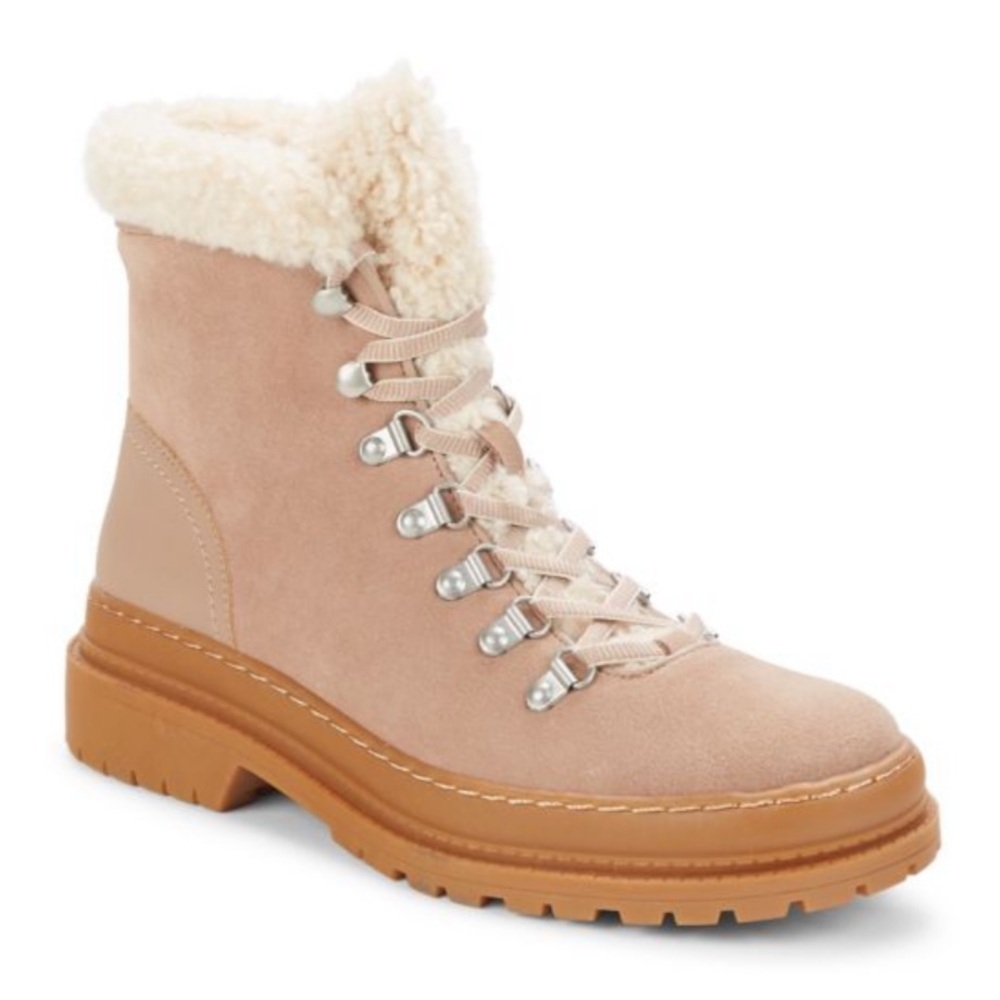 Splendid Yvonne Suede Combat Boots Lace Up Moto Boot Lug Sole Pink Size 7